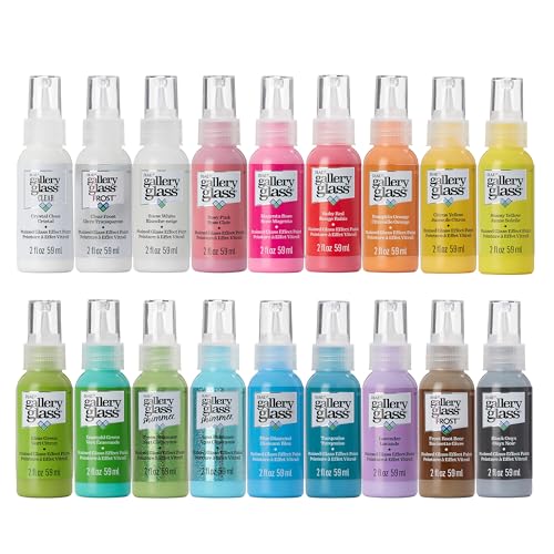 Gallery Glass Window Acrylic Craft Paint Set Formulated to be Non-Toxic, Perfect for Beginners and Artists, Eighteen Bottles, 2 Ounce, Assorted Colors 2, 2 Fl Oz (Pack of 18)